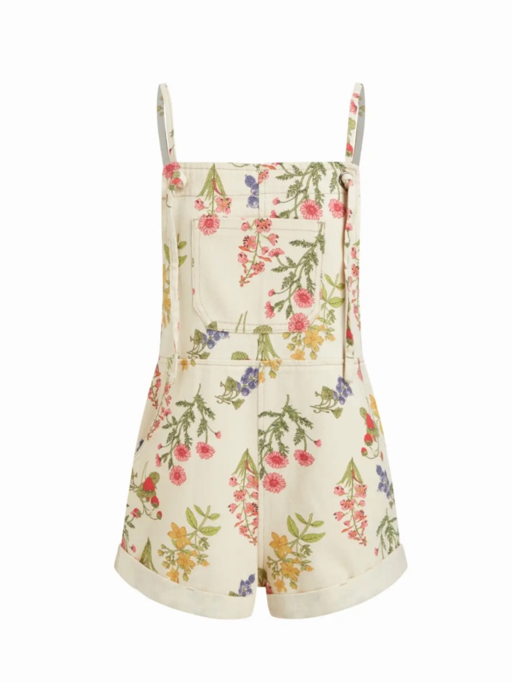 CIDER Denim Pocket Floral Short Romper